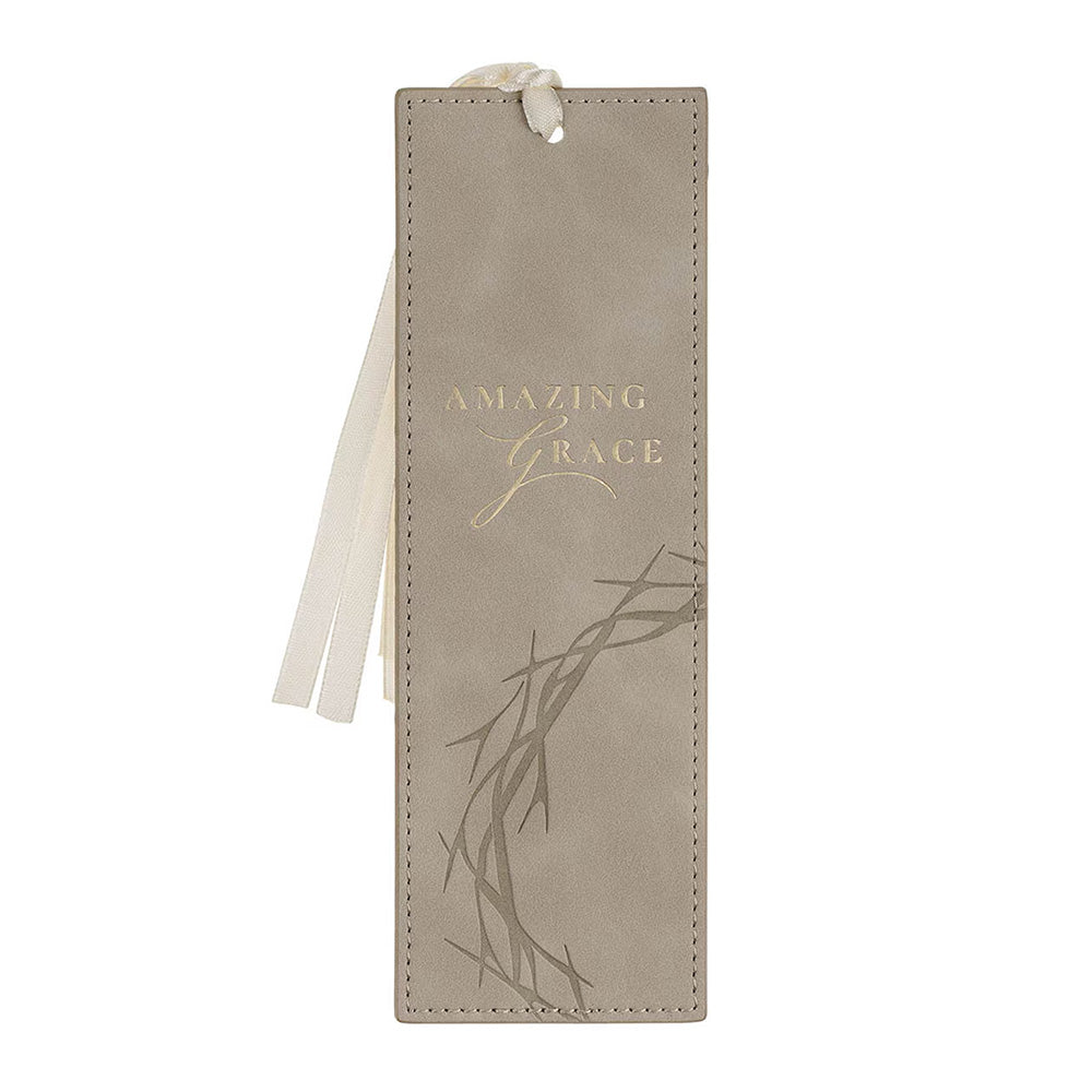 Amazing Grace Taupe Faux Leather Bookmark