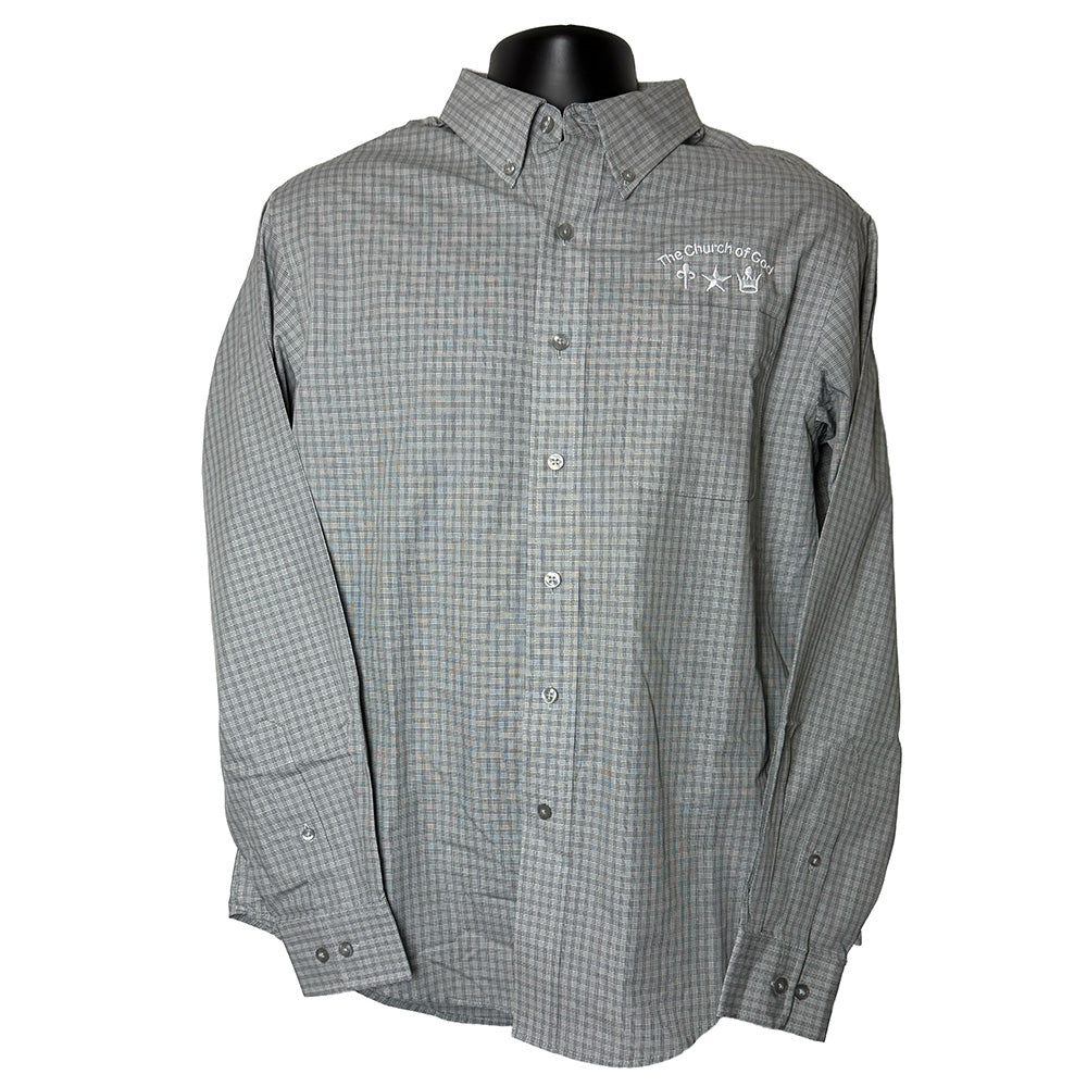 Church Logo Long Sleeve Button Down Plaid Shirt - Mens