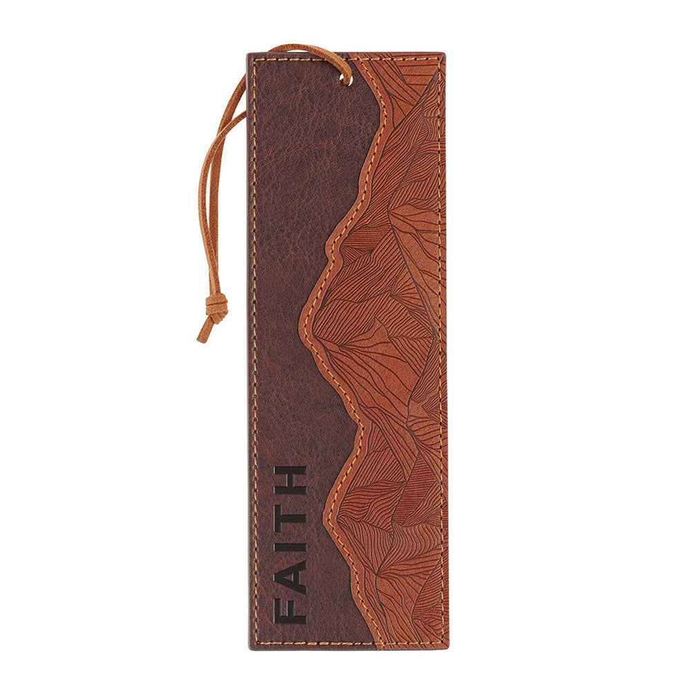 Faith Can Move Mountains Brown Faux Leather Bookmark