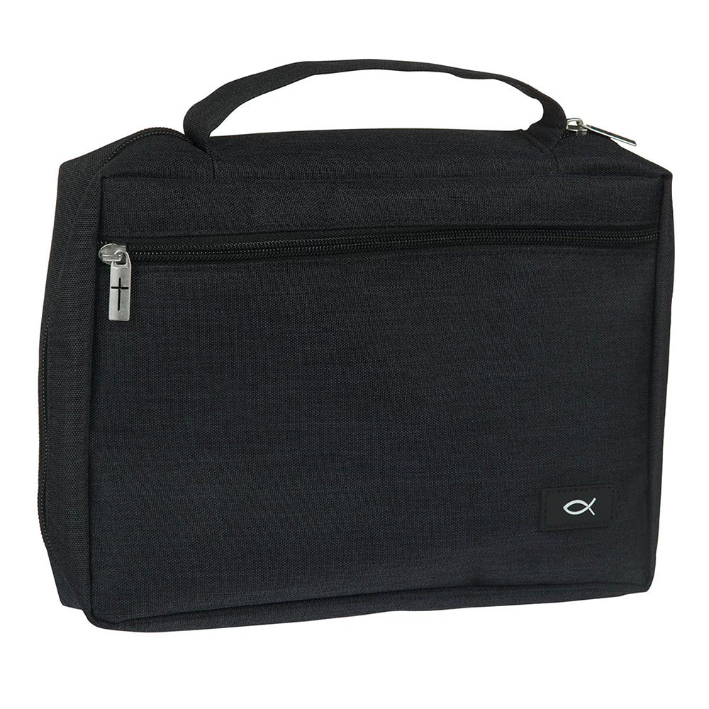 Jet Black Poly-canvas Value Bible Cover with Ichthus Patch