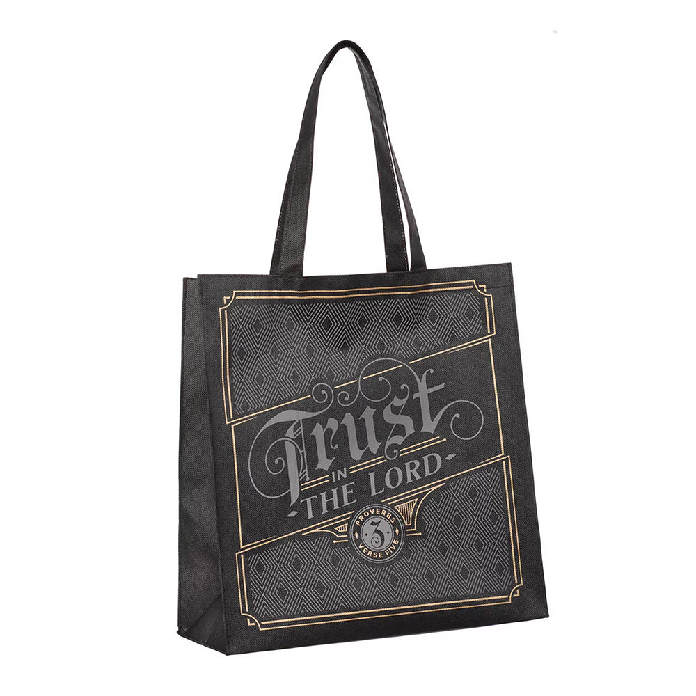 Trust in the Lord Charcoal and Gold Reusable Non-woven Shopping Tote Bag