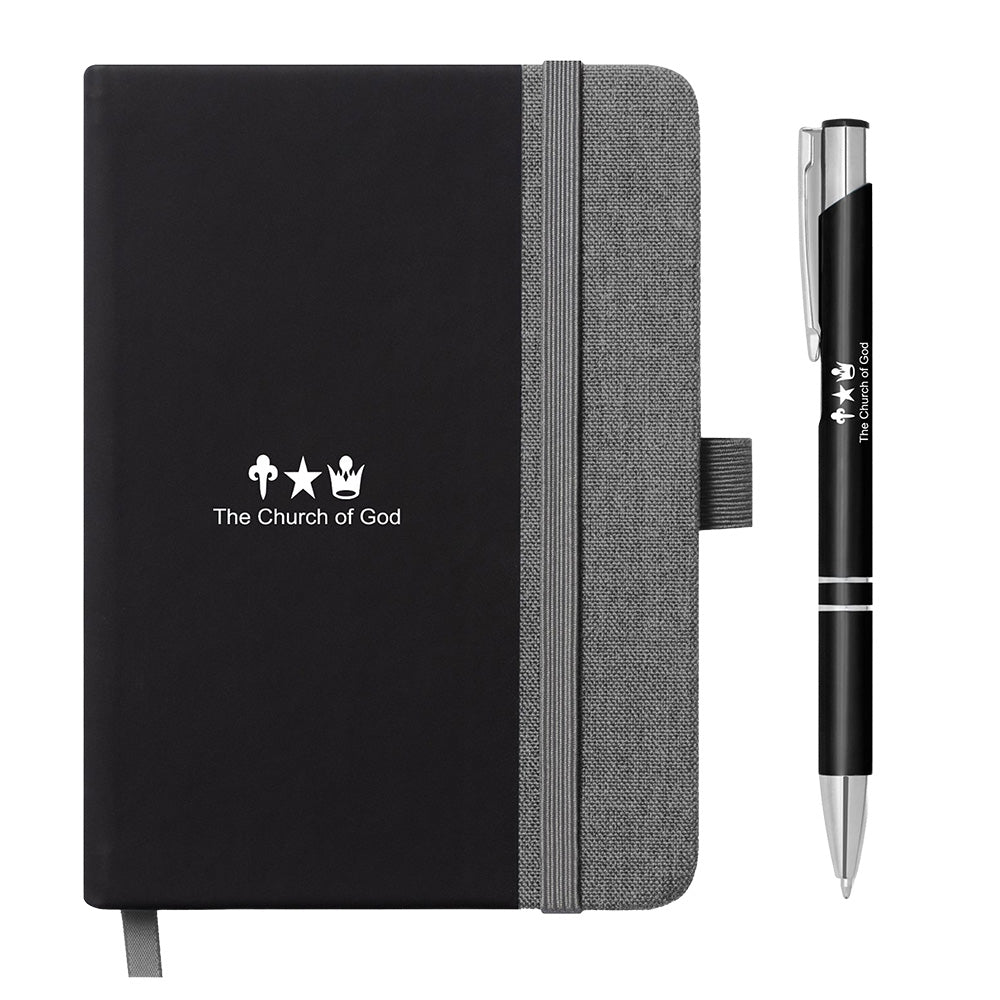 4"x 5.7" Linen Church Logo Notebook with Pen