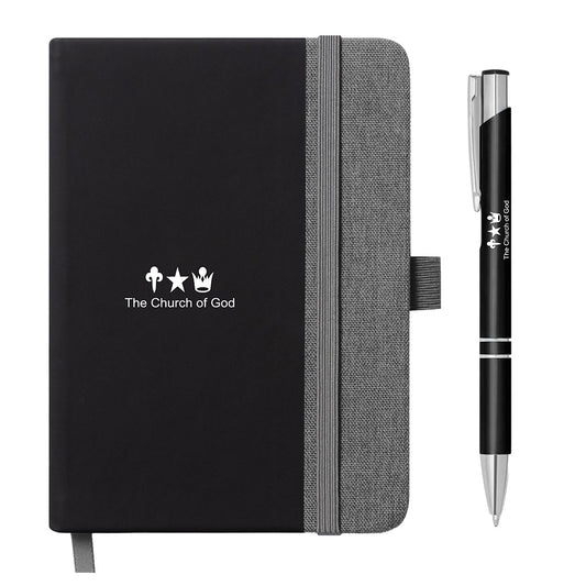4"x 5.7" Linen Church Logo Notebook with Pen