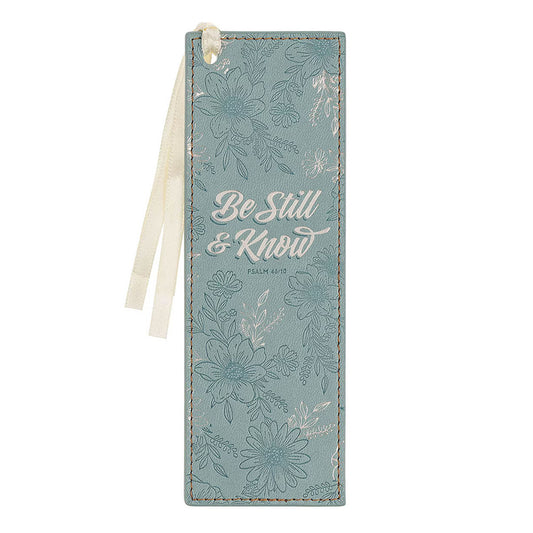 Be Still Teal Floral Faux Leather Bookmark