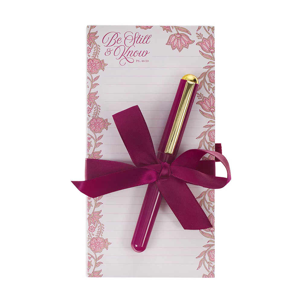 Be Still and Know Pink Spring Floral Notepad and Pen Set