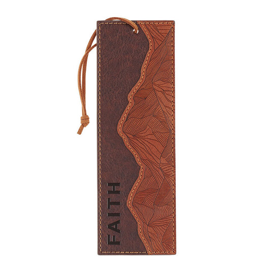 Faith Can Move Mountains Brown Faux Leather Bookmark