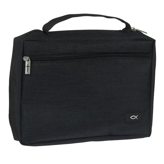 Jet Black Poly-canvas Value Bible Cover with Ichthus Patch