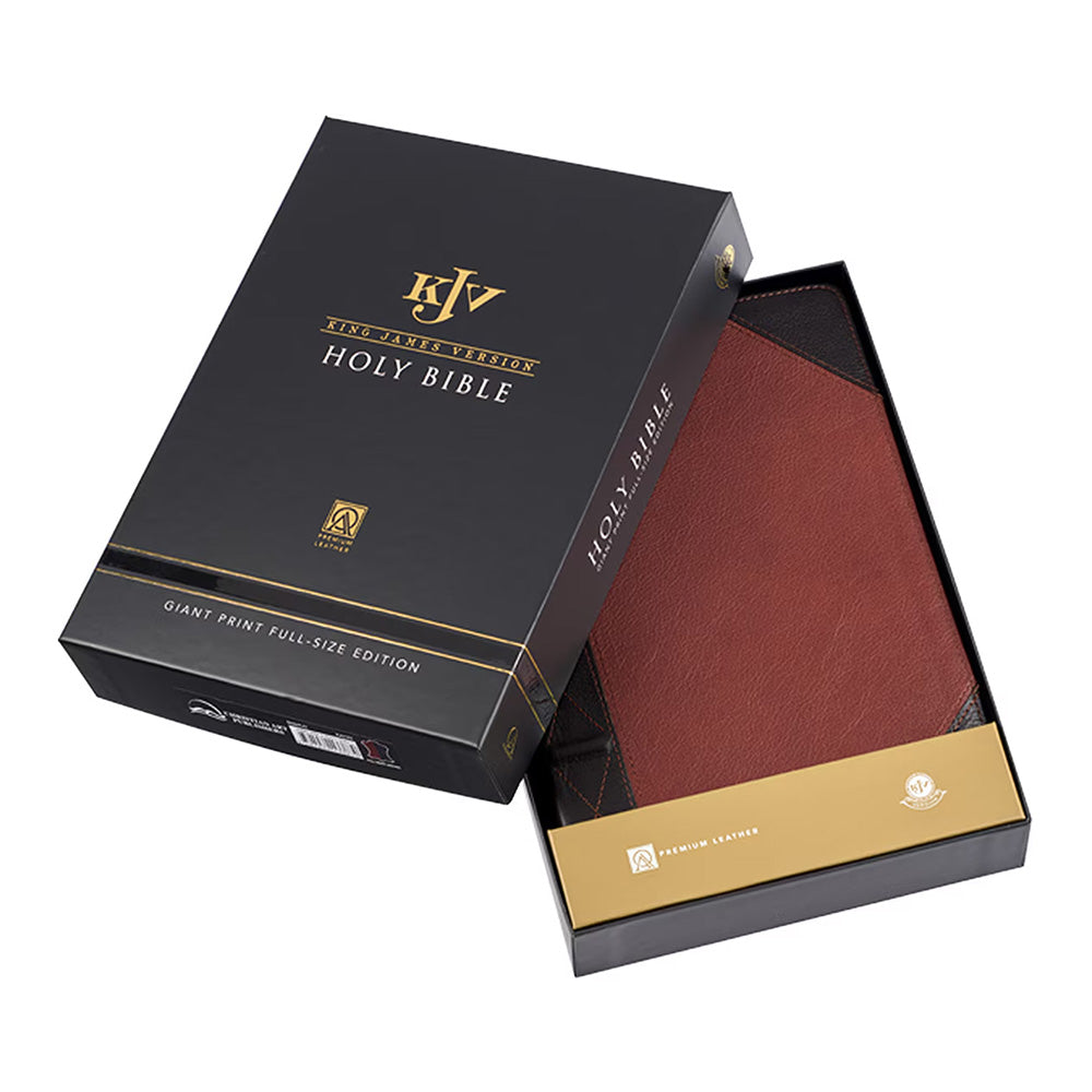 Tawny and Dark Brown Full Grain Leather Giant Print King James Version Bible with Thumb Index