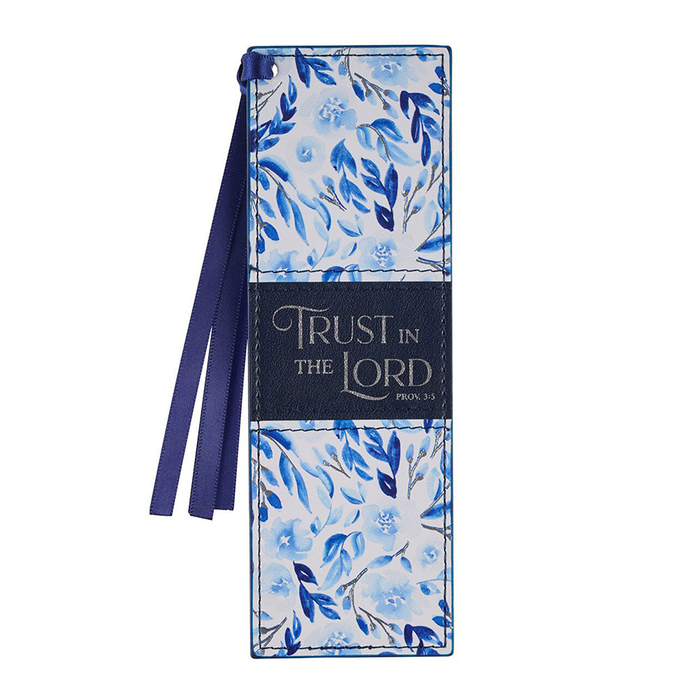 Trust in the Lord Blue Botany Faux Leather Bookmark