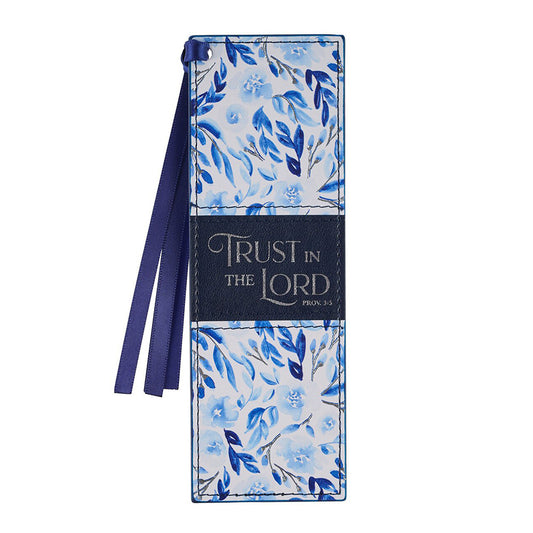 Trust in the Lord Blue Botany Faux Leather Bookmark