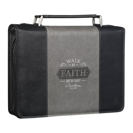 Walk by Faith Black and Gray Faux Leather Classic Bible Cover